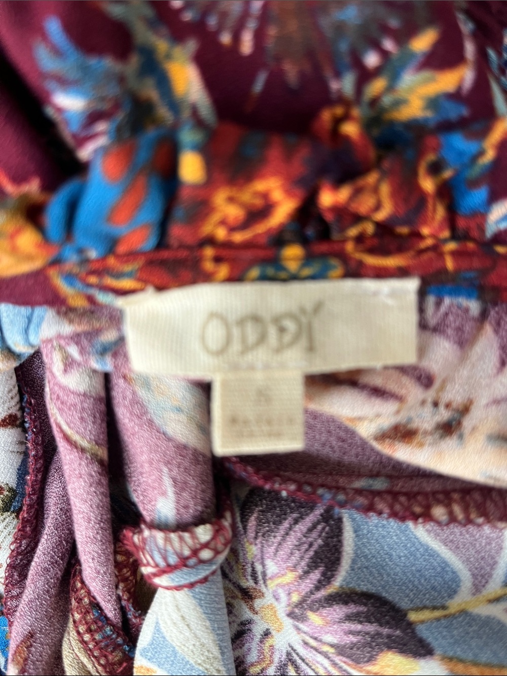 ODDY Boho Patchwork Midi Dress in Mustard, Blue & Burgundy - Picture 2 of 10